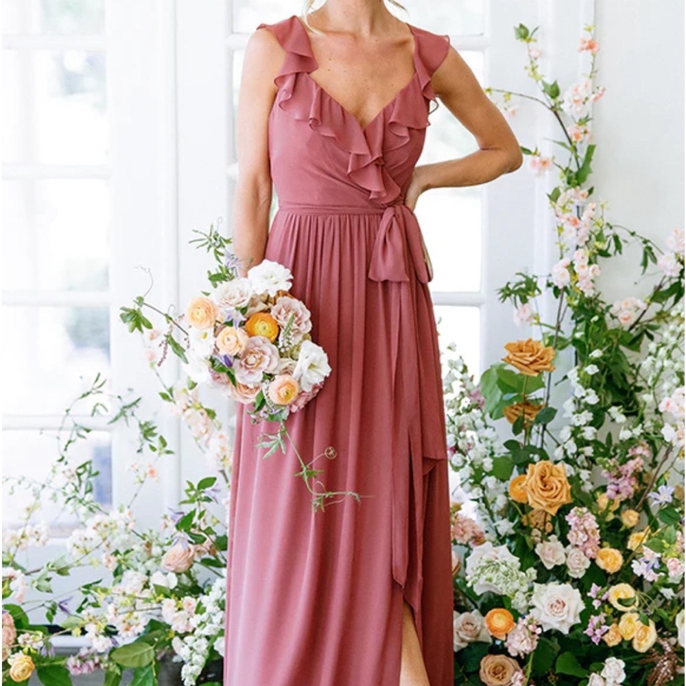 Valerie Chiffon Cinnamon Rose Faux Wrap Dress by Revelry